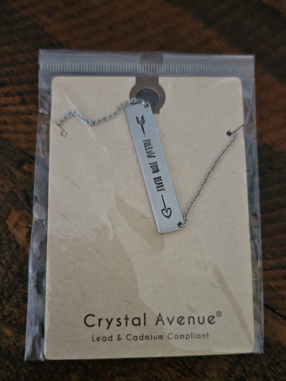Silver toned 'Follow Your Heart' Bar Necklace